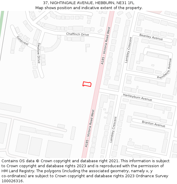 37, NIGHTINGALE AVENUE, HEBBURN, NE31 1FL: Location map and indicative extent of plot