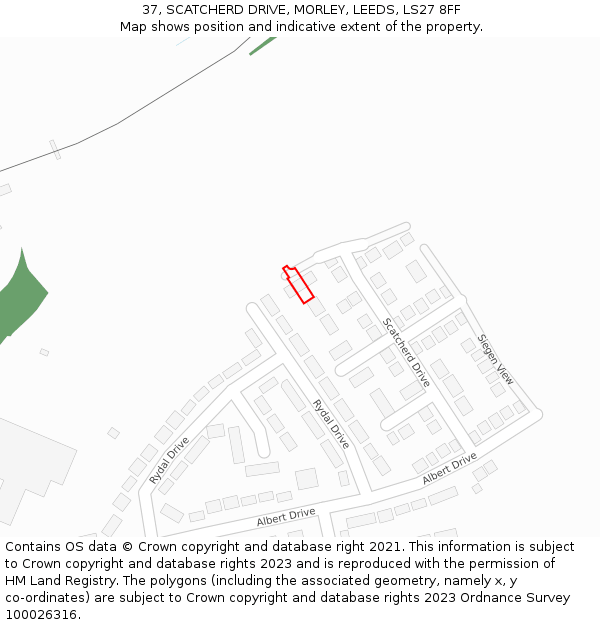 37, SCATCHERD DRIVE, MORLEY, LEEDS, LS27 8FF: Location map and indicative extent of plot