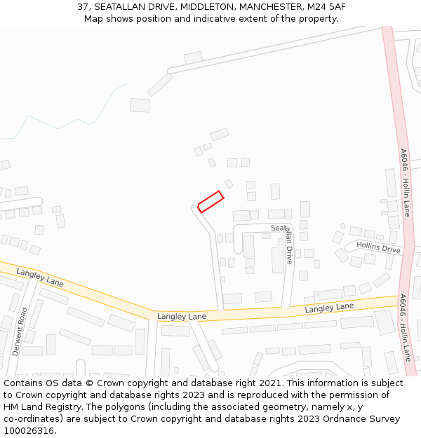 37, SEATALLAN DRIVE, MIDDLETON, MANCHESTER, M24 5AF: Location map and indicative extent of plot