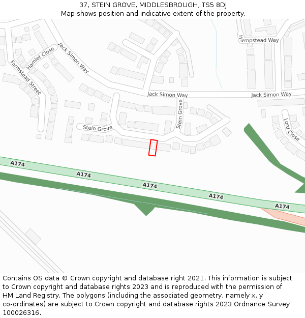 37, STEIN GROVE, MIDDLESBROUGH, TS5 8DJ: Location map and indicative extent of plot