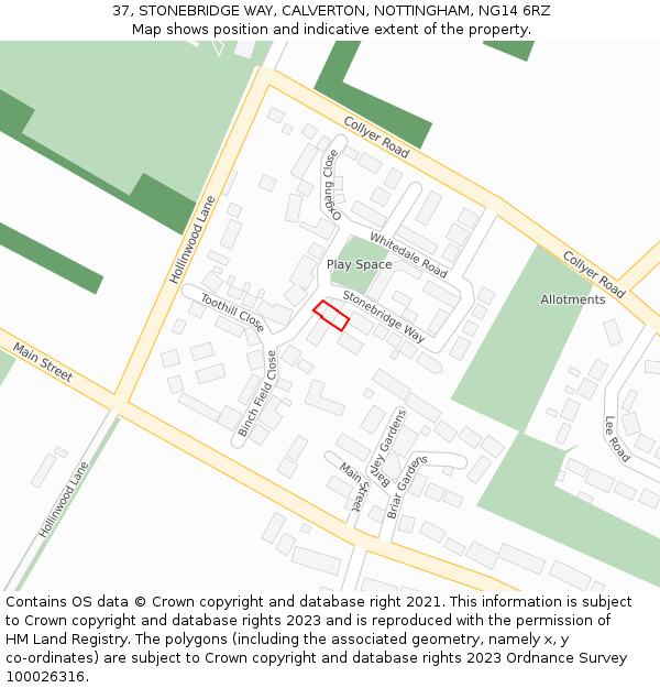 37, STONEBRIDGE WAY, CALVERTON, NOTTINGHAM, NG14 6RZ: Location map and indicative extent of plot