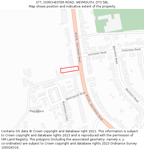 377, DORCHESTER ROAD, WEYMOUTH, DT3 5BL: Location map and indicative extent of plot