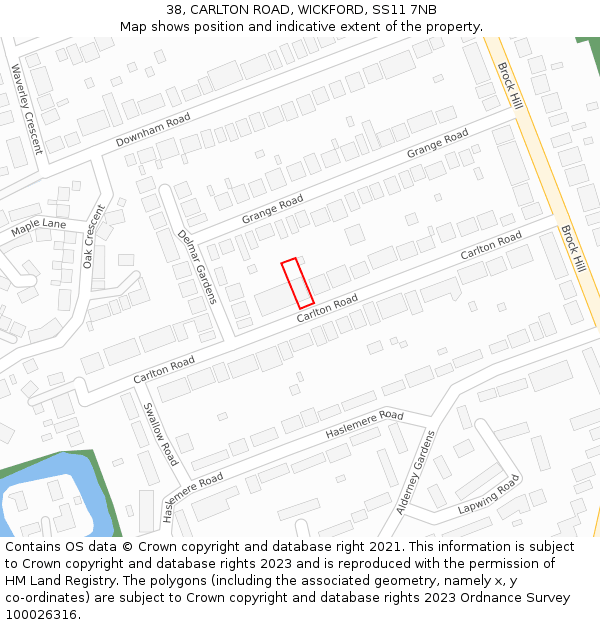 38, CARLTON ROAD, WICKFORD, SS11 7NB: Location map and indicative extent of plot