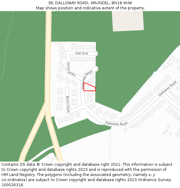 38, DALLOWAY ROAD, ARUNDEL, BN18 9HW: Location map and indicative extent of plot