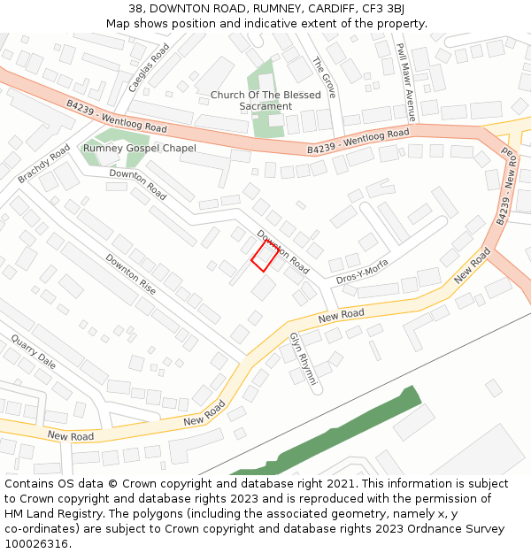 38, DOWNTON ROAD, RUMNEY, CARDIFF, CF3 3BJ: Location map and indicative extent of plot