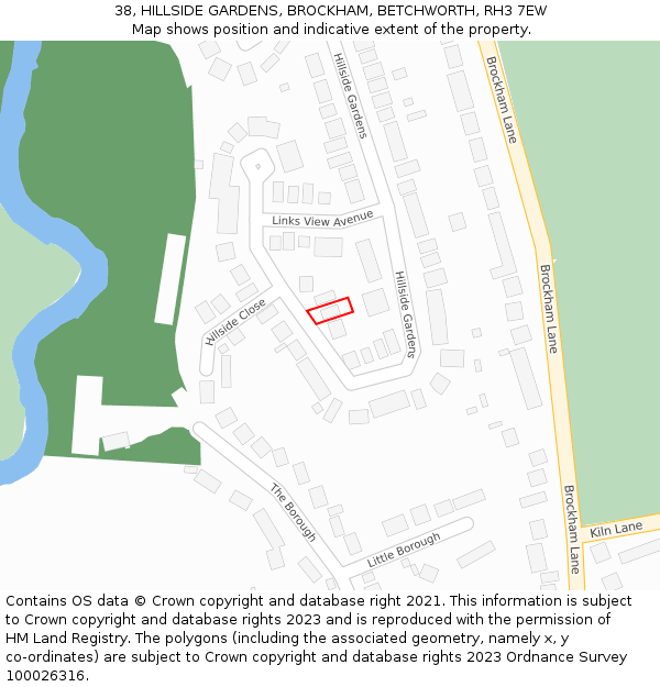 38, HILLSIDE GARDENS, BROCKHAM, BETCHWORTH, RH3 7EW: Location map and indicative extent of plot