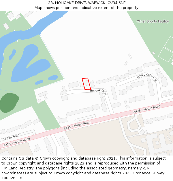 38, HOLIOAKE DRIVE, WARWICK, CV34 6NF: Location map and indicative extent of plot