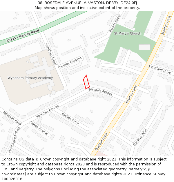 38, ROSEDALE AVENUE, ALVASTON, DERBY, DE24 0FJ: Location map and indicative extent of plot