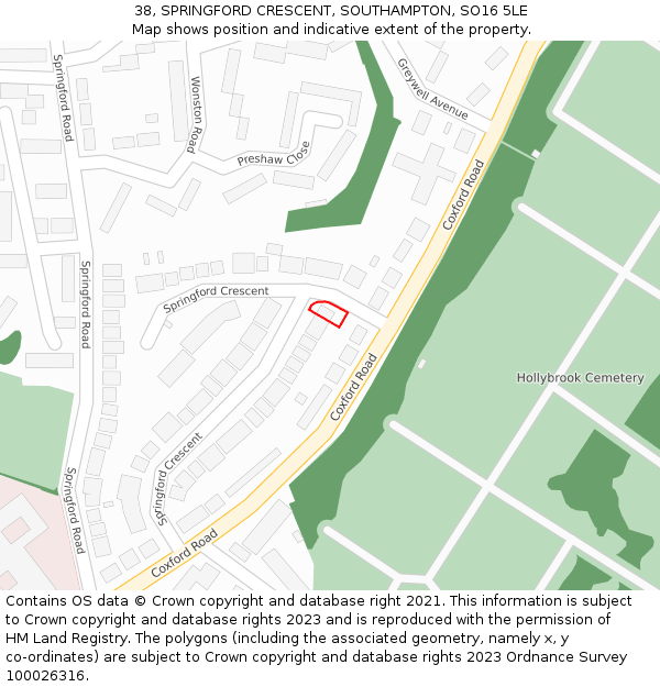 38, SPRINGFORD CRESCENT, SOUTHAMPTON, SO16 5LE: Location map and indicative extent of plot