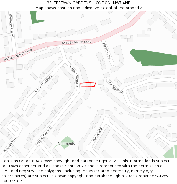 38, TRETAWN GARDENS, LONDON, NW7 4NR: Location map and indicative extent of plot