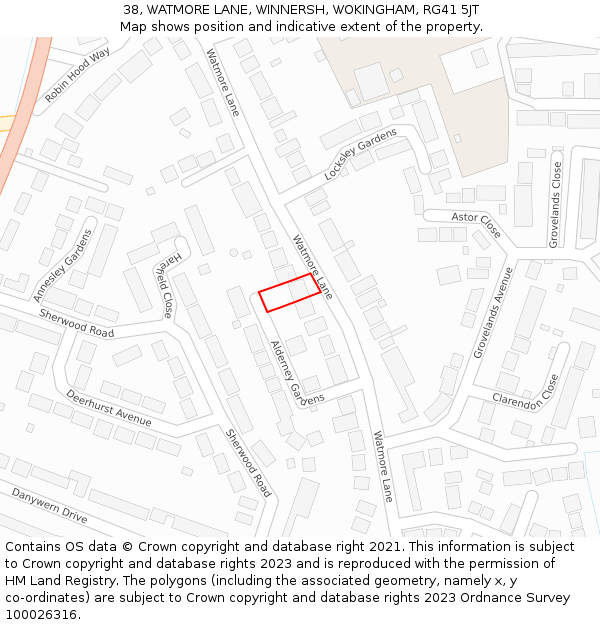 38, WATMORE LANE, WINNERSH, WOKINGHAM, RG41 5JT: Location map and indicative extent of plot