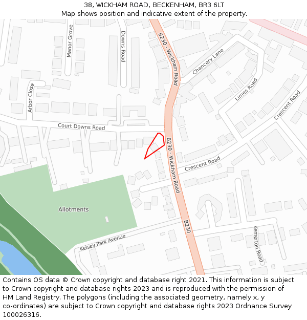 38, WICKHAM ROAD, BECKENHAM, BR3 6LT: Location map and indicative extent of plot