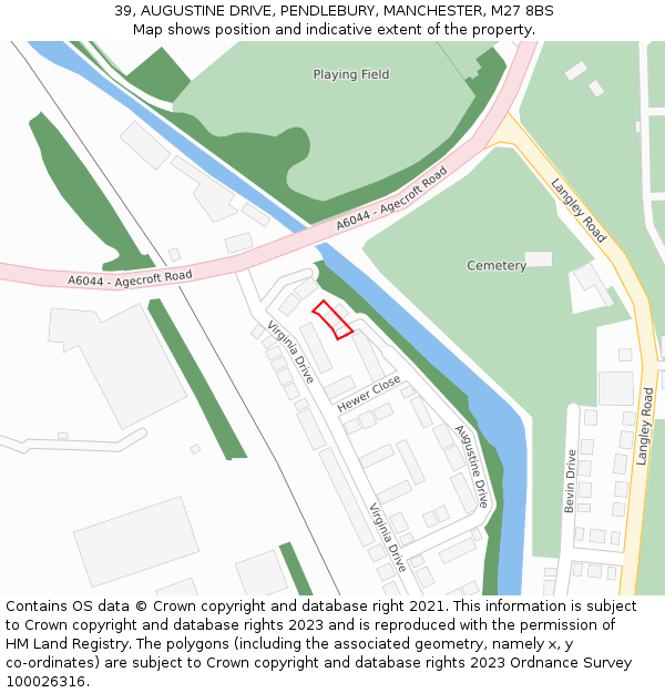 39, AUGUSTINE DRIVE, PENDLEBURY, MANCHESTER, M27 8BS: Location map and indicative extent of plot