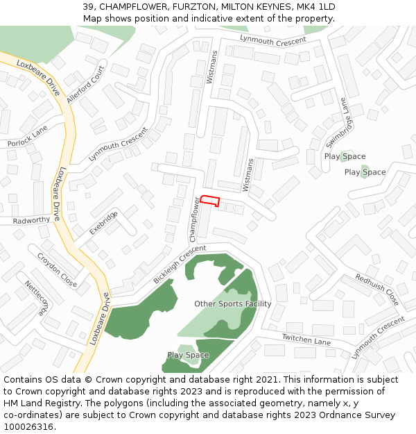 39, CHAMPFLOWER, FURZTON, MILTON KEYNES, MK4 1LD: Location map and indicative extent of plot