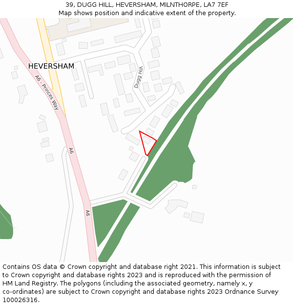 39, DUGG HILL, HEVERSHAM, MILNTHORPE, LA7 7EF: Location map and indicative extent of plot