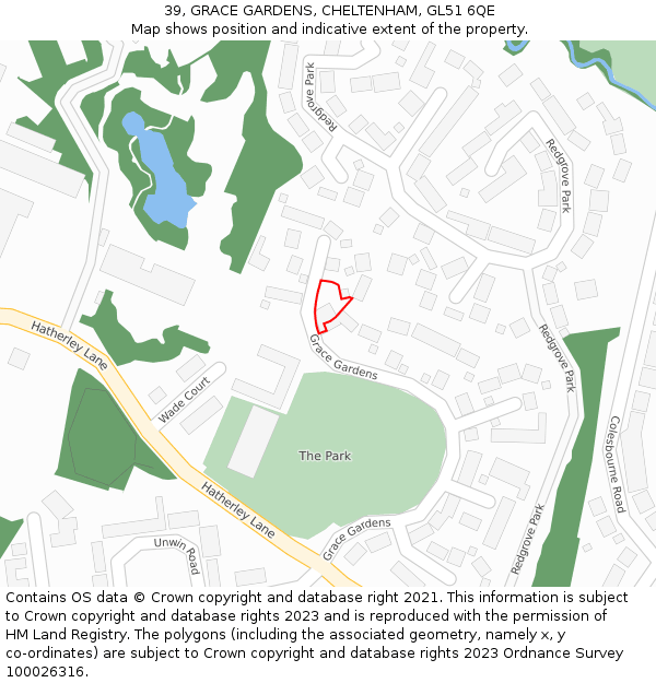 39, GRACE GARDENS, CHELTENHAM, GL51 6QE: Location map and indicative extent of plot