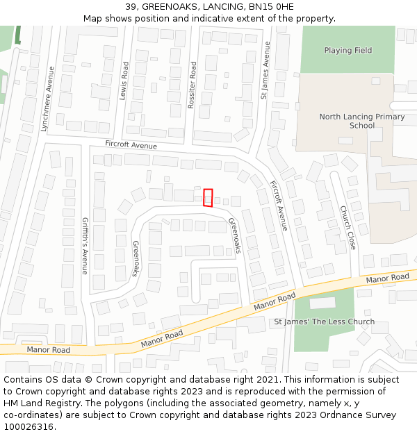 39, GREENOAKS, LANCING, BN15 0HE: Location map and indicative extent of plot