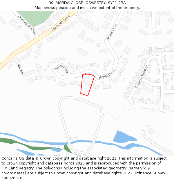 39, MORDA CLOSE, OSWESTRY, SY11 2BA: Location map and indicative extent of plot