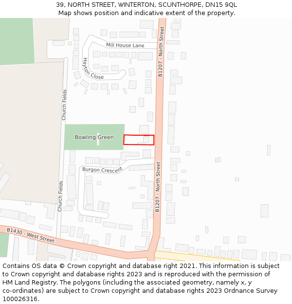 39, NORTH STREET, WINTERTON, SCUNTHORPE, DN15 9QL: Location map and indicative extent of plot