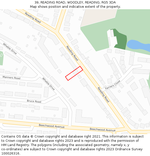 39, READING ROAD, WOODLEY, READING, RG5 3DA: Location map and indicative extent of plot