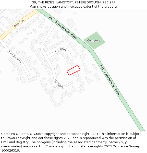 39, THE RIDES, LANGTOFT, PETERBOROUGH, PE6 9RR: Location map and indicative extent of plot