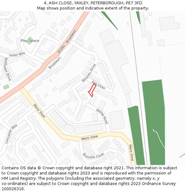 4, ASH CLOSE, YAXLEY, PETERBOROUGH, PE7 3FD: Location map and indicative extent of plot