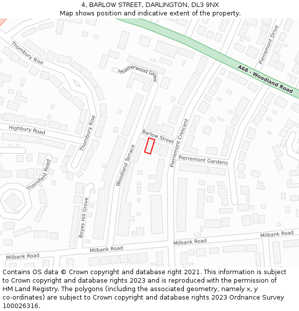 4, BARLOW STREET, DARLINGTON, DL3 9NX: Location map and indicative extent of plot