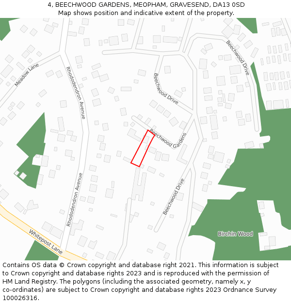 4, BEECHWOOD GARDENS, MEOPHAM, GRAVESEND, DA13 0SD: Location map and indicative extent of plot