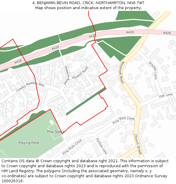 4, BENJAMIN BEVIN ROAD, CRICK, NORTHAMPTON, NN6 7WT: Location map and indicative extent of plot