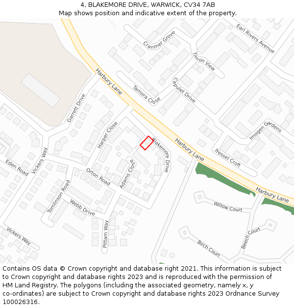 4, BLAKEMORE DRIVE, WARWICK, CV34 7AB: Location map and indicative extent of plot