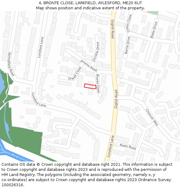 4, BRONTE CLOSE, LARKFIELD, AYLESFORD, ME20 6UT: Location map and indicative extent of plot