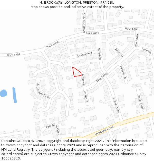 4, BROOKWAY, LONGTON, PRESTON, PR4 5BU: Location map and indicative extent of plot