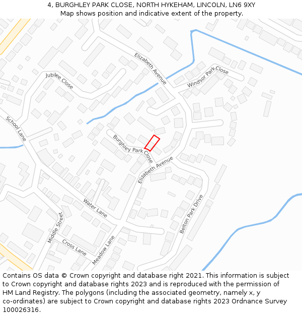 4, BURGHLEY PARK CLOSE, NORTH HYKEHAM, LINCOLN, LN6 9XY: Location map and indicative extent of plot