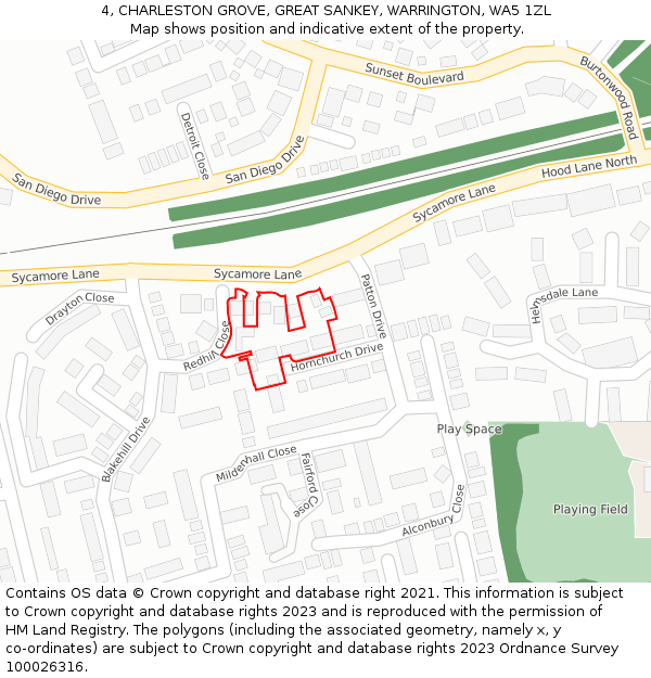 4, CHARLESTON GROVE, GREAT SANKEY, WARRINGTON, WA5 1ZL: Location map and indicative extent of plot