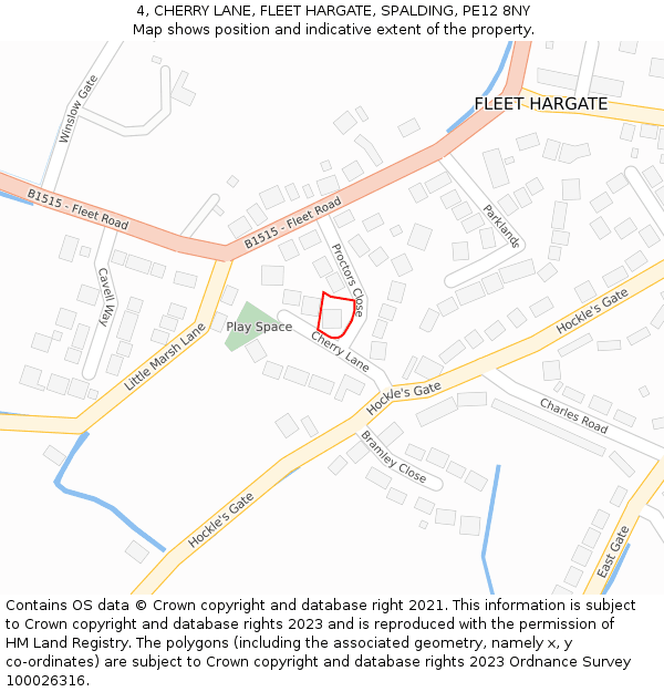 4, CHERRY LANE, FLEET HARGATE, SPALDING, PE12 8NY: Location map and indicative extent of plot