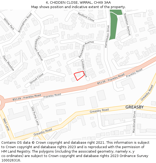 4, CHIDDEN CLOSE, WIRRAL, CH49 3AA: Location map and indicative extent of plot