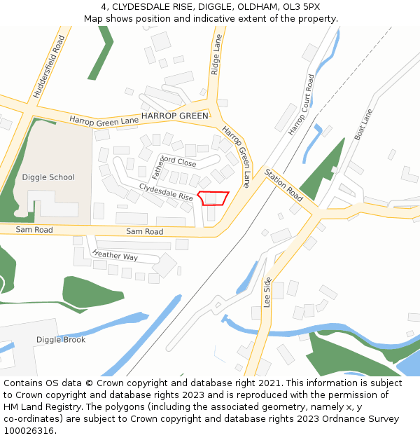 4, CLYDESDALE RISE, DIGGLE, OLDHAM, OL3 5PX: Location map and indicative extent of plot