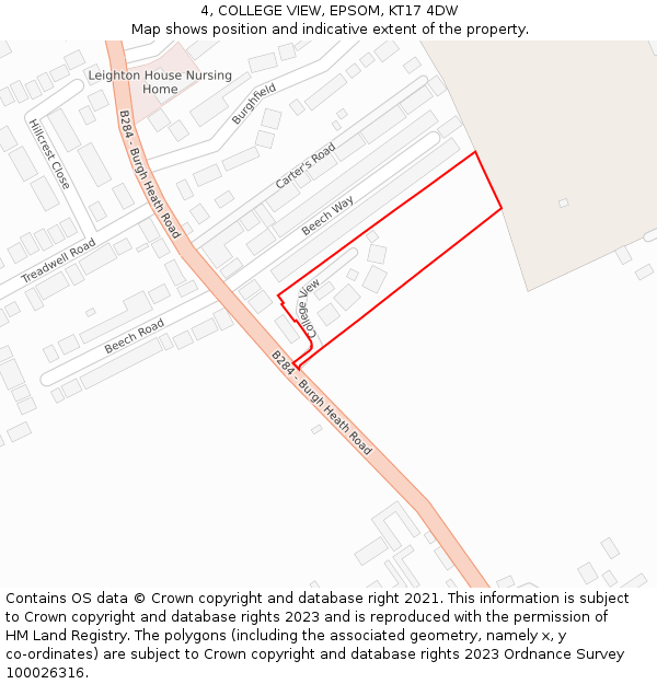 4, COLLEGE VIEW, EPSOM, KT17 4DW: Location map and indicative extent of plot