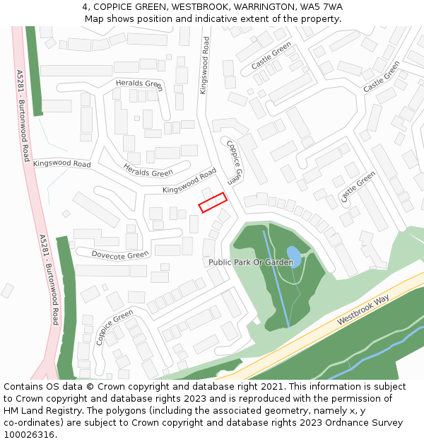 4, COPPICE GREEN, WESTBROOK, WARRINGTON, WA5 7WA: Location map and indicative extent of plot