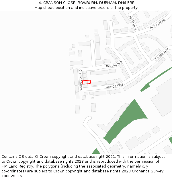 4, CRANSON CLOSE, BOWBURN, DURHAM, DH6 5BF: Location map and indicative extent of plot