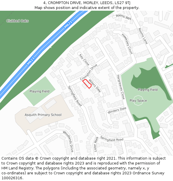 4, CROMPTON DRIVE, MORLEY, LEEDS, LS27 9TJ: Location map and indicative extent of plot