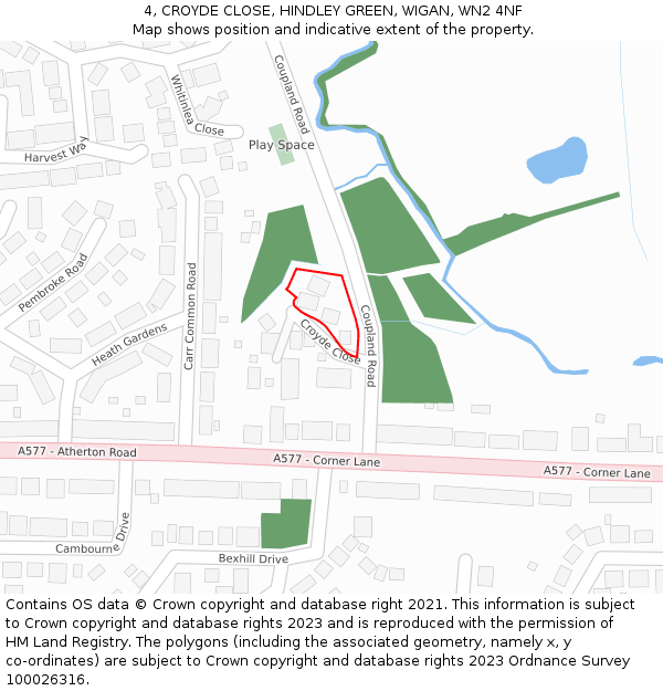 4, CROYDE CLOSE, HINDLEY GREEN, WIGAN, WN2 4NF: Location map and indicative extent of plot