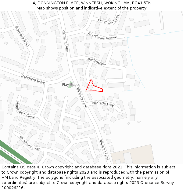 4, DONNINGTON PLACE, WINNERSH, WOKINGHAM, RG41 5TN: Location map and indicative extent of plot