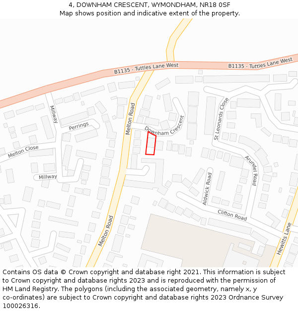 4, DOWNHAM CRESCENT, WYMONDHAM, NR18 0SF: Location map and indicative extent of plot