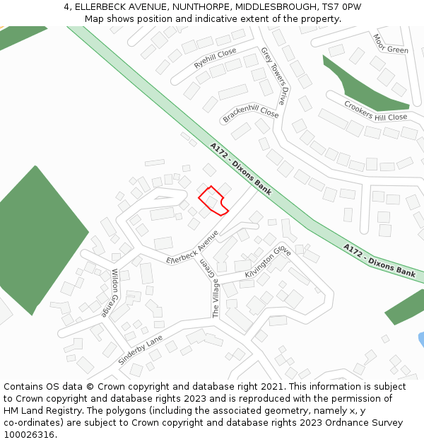 4, ELLERBECK AVENUE, NUNTHORPE, MIDDLESBROUGH, TS7 0PW: Location map and indicative extent of plot