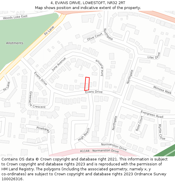 4, EVANS DRIVE, LOWESTOFT, NR32 2RT: Location map and indicative extent of plot