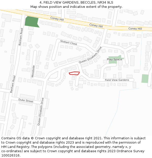 4, FIELD VIEW GARDENS, BECCLES, NR34 9LS: Location map and indicative extent of plot