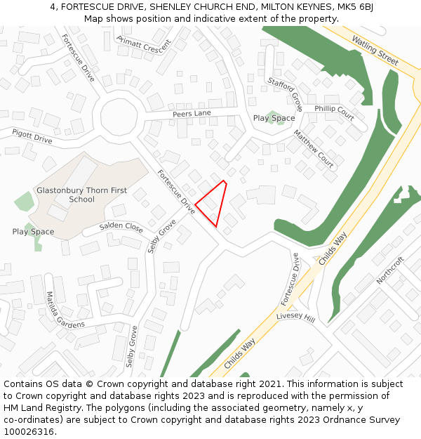 4, FORTESCUE DRIVE, SHENLEY CHURCH END, MILTON KEYNES, MK5 6BJ: Location map and indicative extent of plot