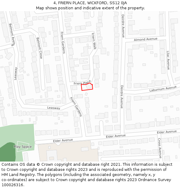 4, FRIERN PLACE, WICKFORD, SS12 0JA: Location map and indicative extent of plot