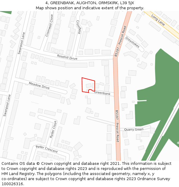 4, GREENBANK, AUGHTON, ORMSKIRK, L39 5JX: Location map and indicative extent of plot